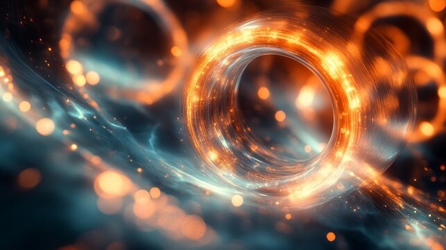Glowing toroid spirals dance amidst ethereal blue energy streams