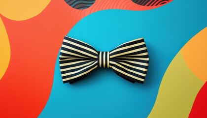 A vintage bowtie in clean geometric lines, arranged on a vibrant abstract background