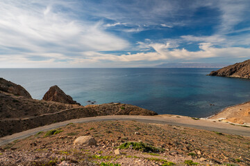 Im Naturpark del Cabo de Gata-Nijar mit Blick auf das Mittelmeer, Provinz Almería, Autonome...