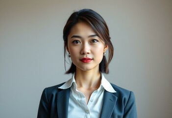 Photorealistic portrait of a female teacher with a calm and focused expression