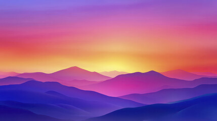 Obraz premium Captivating sunset sky over rolling mountains, showcasing vibrant colors and serene beauty