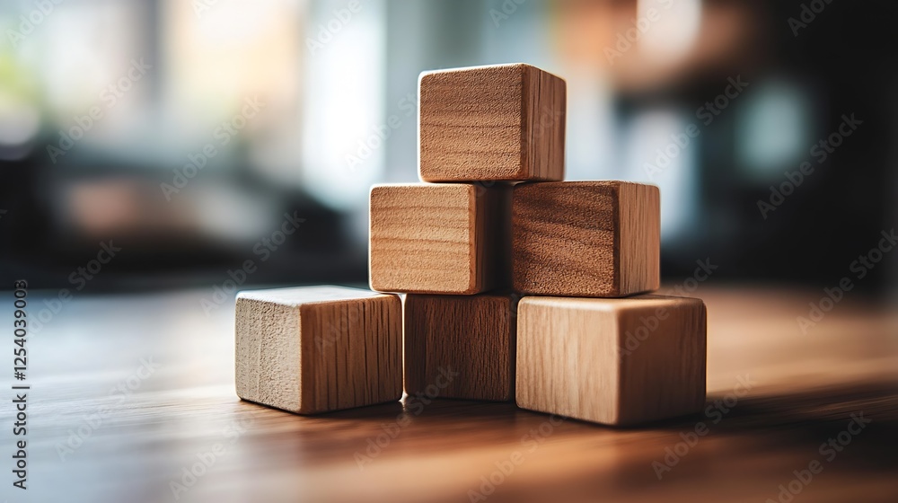 Fototapete five refined wooden blocks stacked in a stylish formation showcasing their smooth texture on a rusti