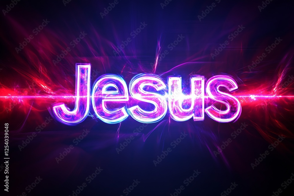 Poster artistic neon representation of the name jesus with dazzling energy and vibrant colors : generative 