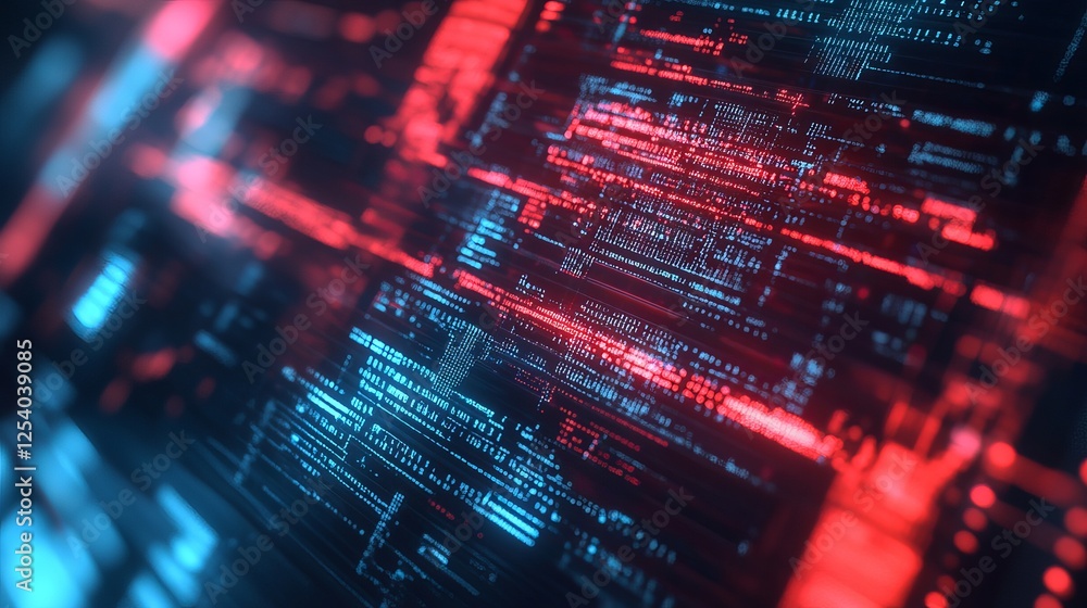 Poster abstract digital code background red blue neon glowing lines technology data stream futuristic digit