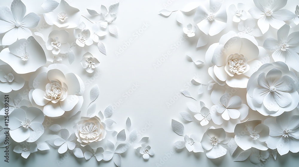 Poster charming white paper flowers in a decorative layout on a light background ideal for artwork : genera