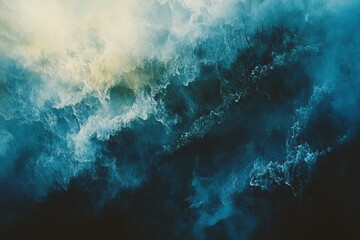 Obraz premium A dramatic surge of frothy ocean waves conveys power and motion, with deep blues and whites creating a sense of awe and mystery.