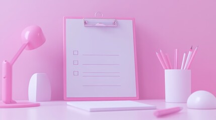 3d white clipboard task management todo check list, work project plan concept, fast checklist, posting plan on white background, productivity checklist 3d icon. 3d vector clipboard on pink background