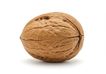 A single whole walnut in its natural shell isolated on white background
