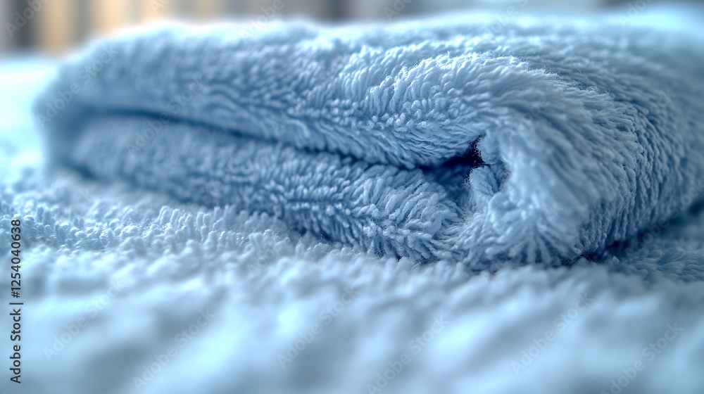 Poster elegant close-up of a rolled blue towel displaying plush texture and warm ambiance : generative ai