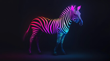Fototapeta premium 3d holographic zebra, glowing stripes, black background