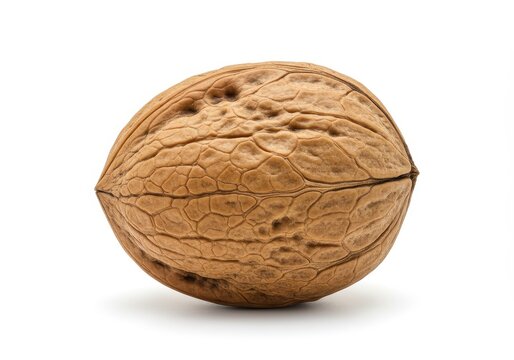A single whole walnut in its natural shell isolated on white background