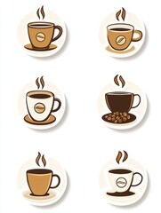 Collection of style stickers featuring coffee cups and coffee beans ideal for cafe branding or personal use. Generative AI