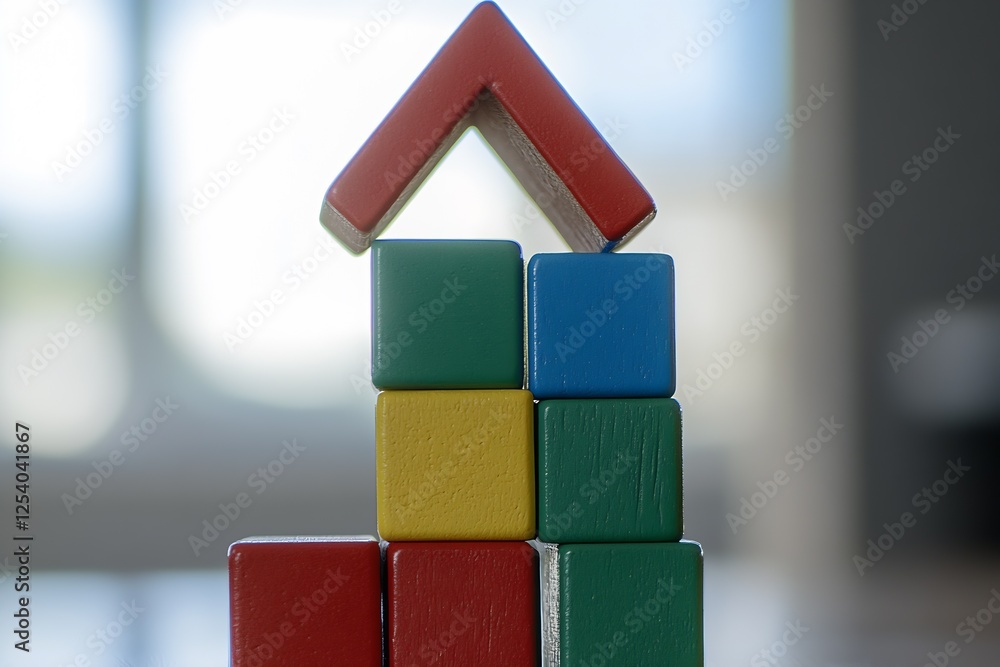 Aufkleber colorful wooden blocks forming a playful house structure against a bright background : generative ai