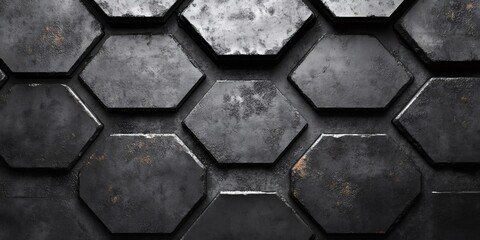 Dark metallic hexagonal background forming abstract pattern