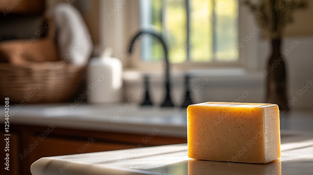 Aufkleber glowing bar of soap in serene bathroom sunlight inviting relaxation and showcasing elegant design : 