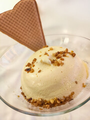 Helado de vainilla con barquillo