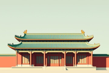 Traditional Chinese Architecture: A majestic, traditional Chinese temple with intricate roofline and ornate detailing stands tall.