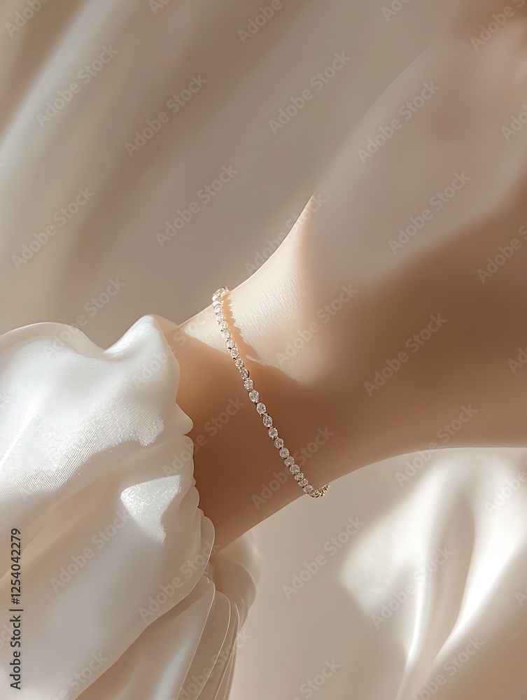 Poster elegant close-up of a slender arm showcasing a stylish crystal bracelet in warm soft light : generat