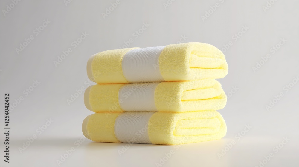 Aufkleber neatly folded yellow towels with white stripes offering a cheerful touch : generative ai