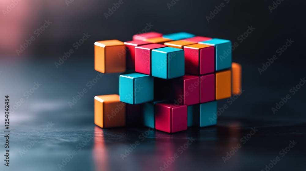 Poster Creative 3D puzzle made of colorful cubes arranged in an artistic design for imaginative play : Generative AI
