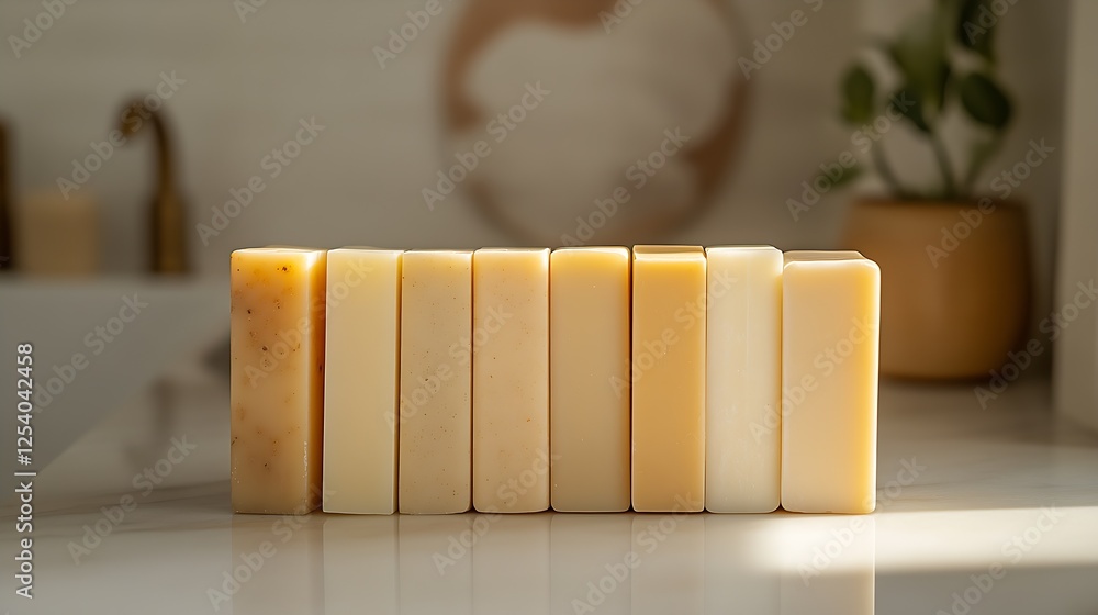 Aufkleber beautifully crafted soap bars lined up showcasing soft colors and textures perfect for a wellness ro