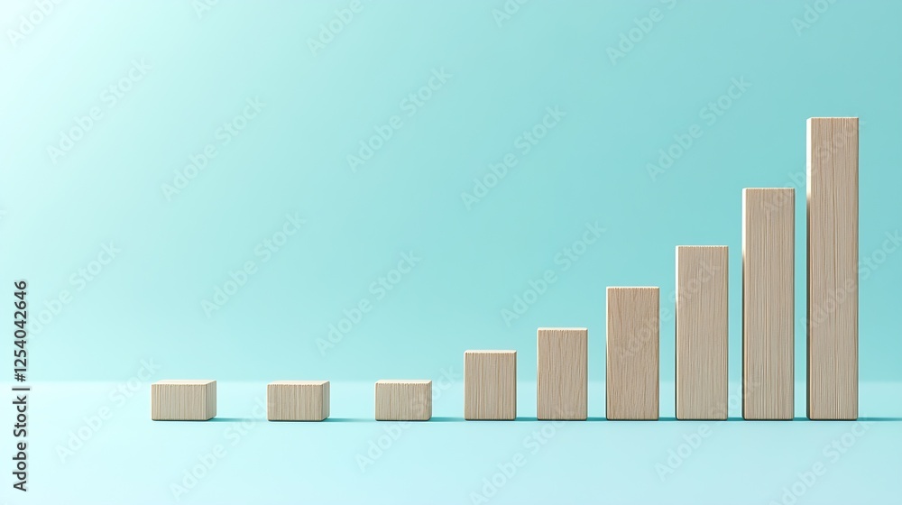 Poster stunning representation of growth with wooden blocks arranged in ascending order on a light blue bac