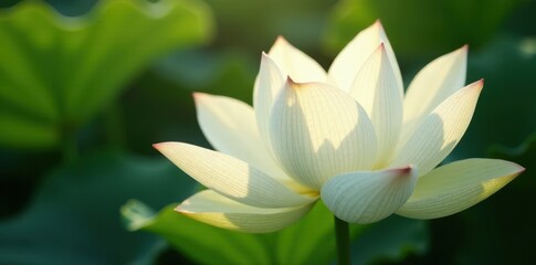 Fototapeta premium Intricate veins of a white lotus petal, sunlight reflecting , lotus, close-up, minimal
