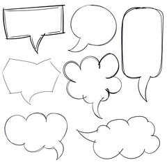 Set of comic speech and thought bubbles. Empty comic speech ballons and elements in retro vintage and pop art style.