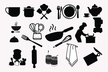 set of kitchen utensils , tools , sets