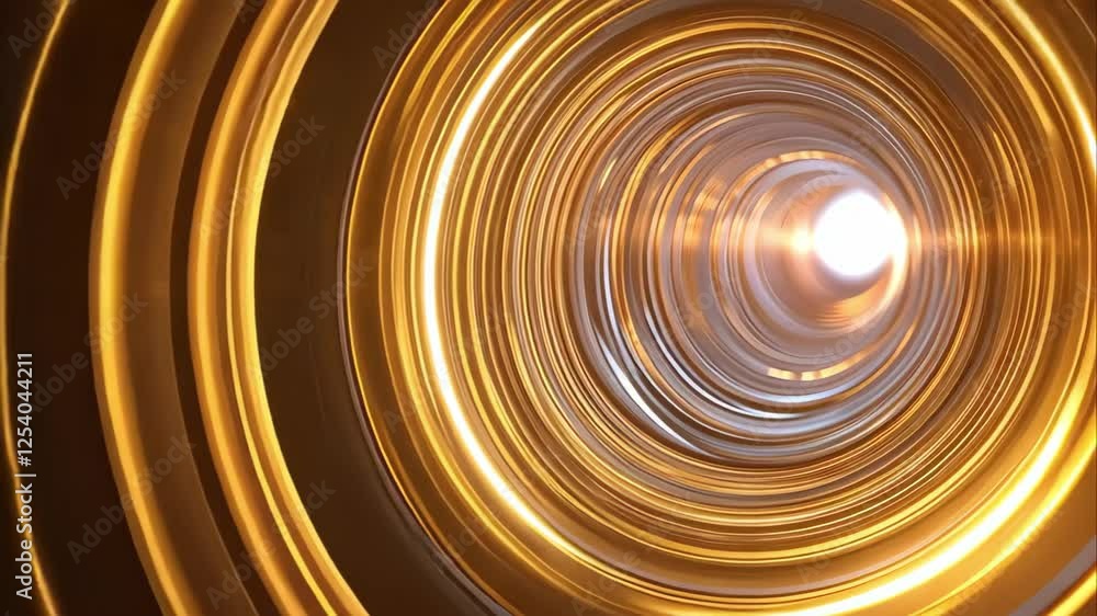Poster a close-up view of concentric circular patterns, resembling an abstract tunnel or glowing spiral in 