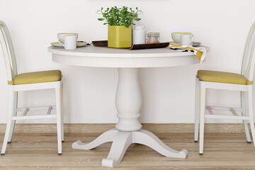 Dining table with yellow elements image for blogs