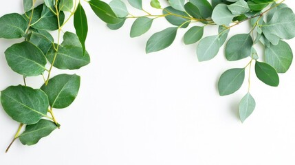 Naklejka premium Fresh Eucalyptus Branches On White Background