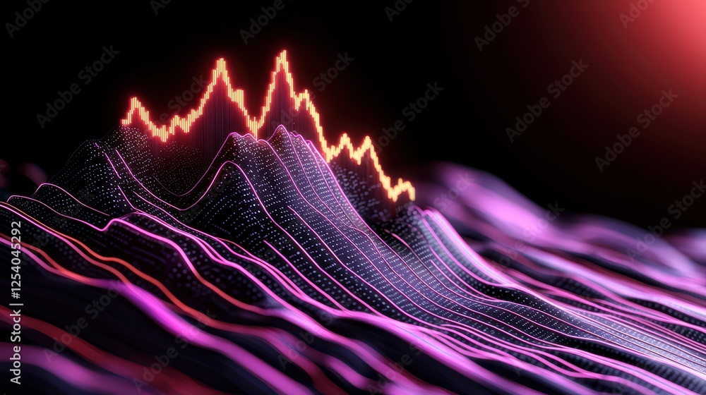 Poster abstract digital visualization of data waves and financial trends