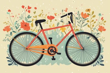 Vintage bicycles illustrated in geometric with floral accents in the background