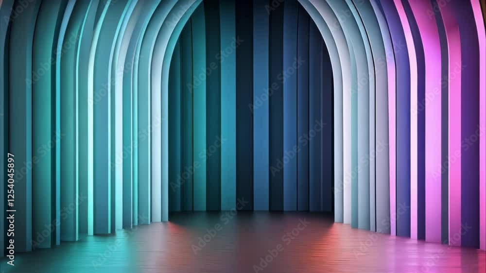 Poster A colorful, illuminated archway with gradient lighting creating a vibrant and modern ambiance.