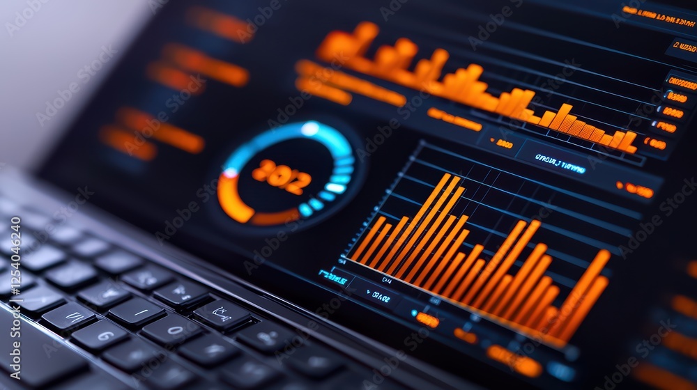Poster data analysis dashboard with colorful graphs and visual elements