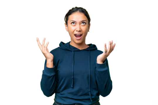 Young Uruguayan woman over isolated chroma key background stressed overwhelmed