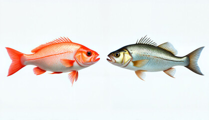 Obraz premium Two fish facing each other against a white background