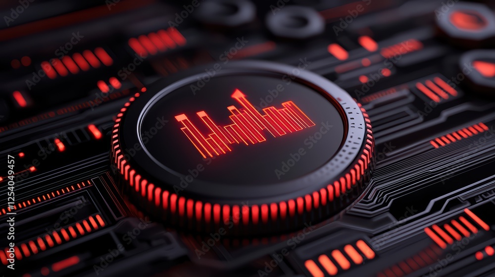 Poster futuristic digital interface with red graphical elements and circuits