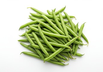 Fototapeta premium A pile of fresh green beans with vibrant green color and smooth texture isolated on white background