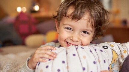 Fototapeta premium Smiling Child Holding a Cookie for April Fools' Day Fun and Family Activities