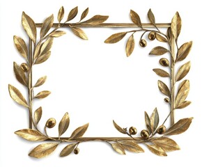 Gold olive branch frame, isolated, white background, elegant design, wedding invitation