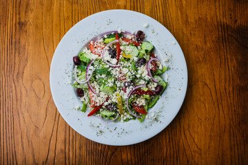 Plated salad viewed from top down