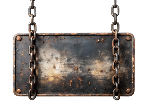 rusty metal plate with chains