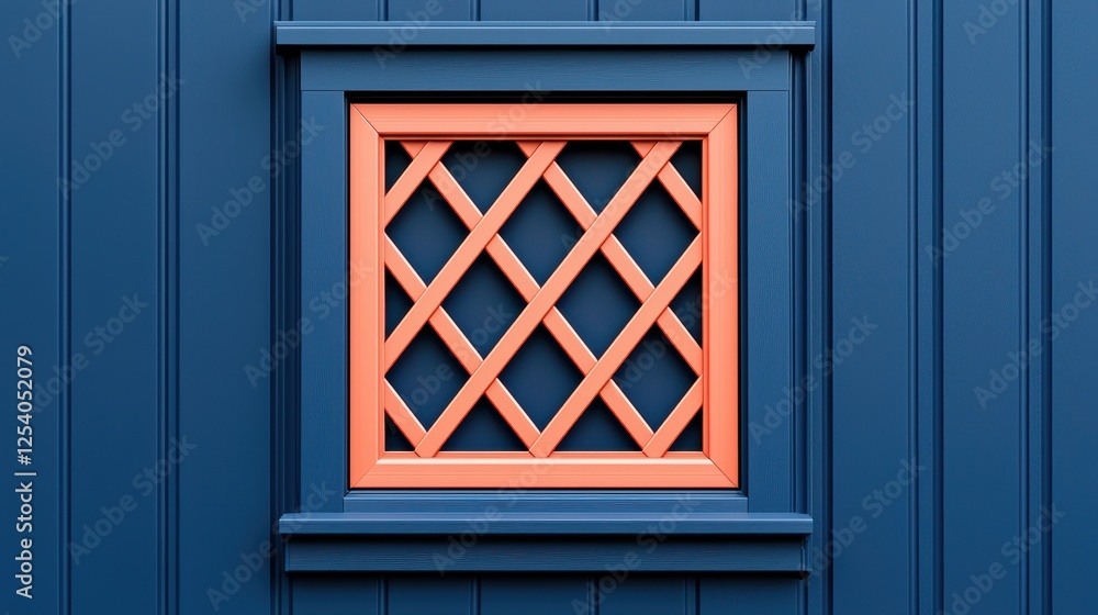Poster decorative window frame with lattice design in vibrant colors