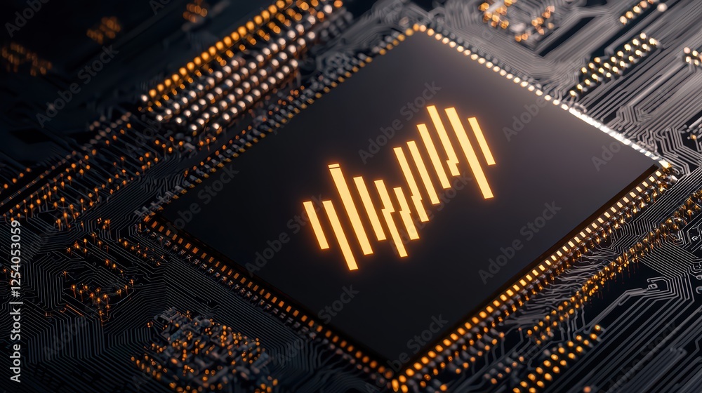 Poster modern microchip design with waveform pattern and circuitry detail