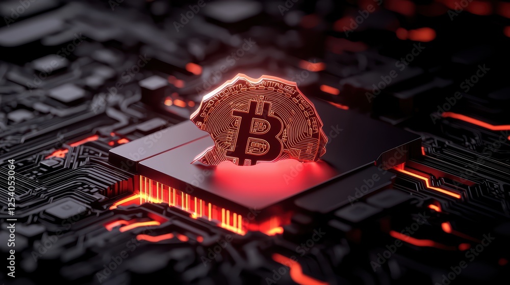 Poster digital cryptocurrency concept with bitcoin and circuit board design