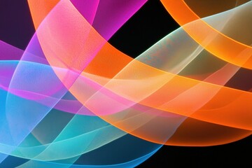 Obraz premium Vibrant waves of light in pink, orange, and blue against a black background.