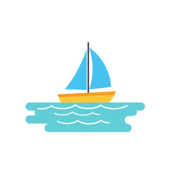 Fototapeta premium Flat Design of a Simple Boat on Tropical Water