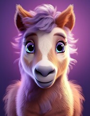 Obraz premium Niedliches Fohlen, lila Hintergrund